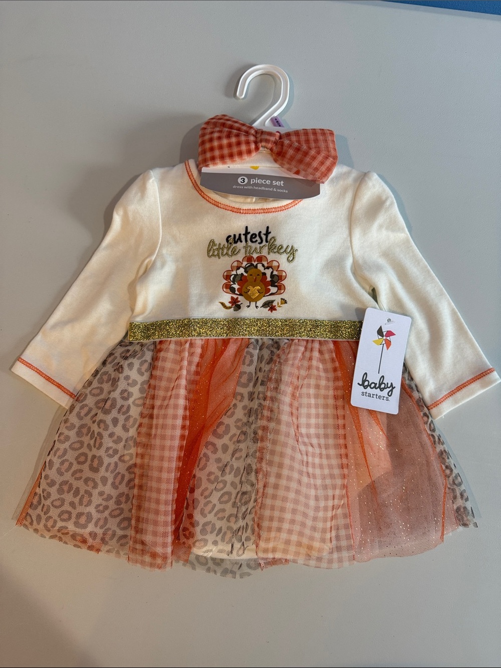 Baby Starters Cutest Little Turkey Tulle Tutu Dress with Bow and Socks 9 M NWT